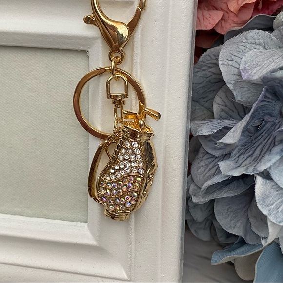 Silver & Iridescent Crystal Golf Bag Keychain Charm - Picture 4 of 16